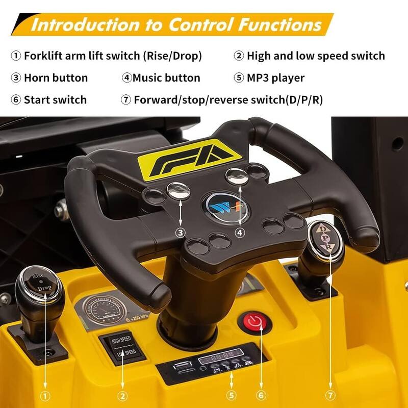 12V Kids Ride on Forklift Car, Toddles Electric Construction Car with Remote Control