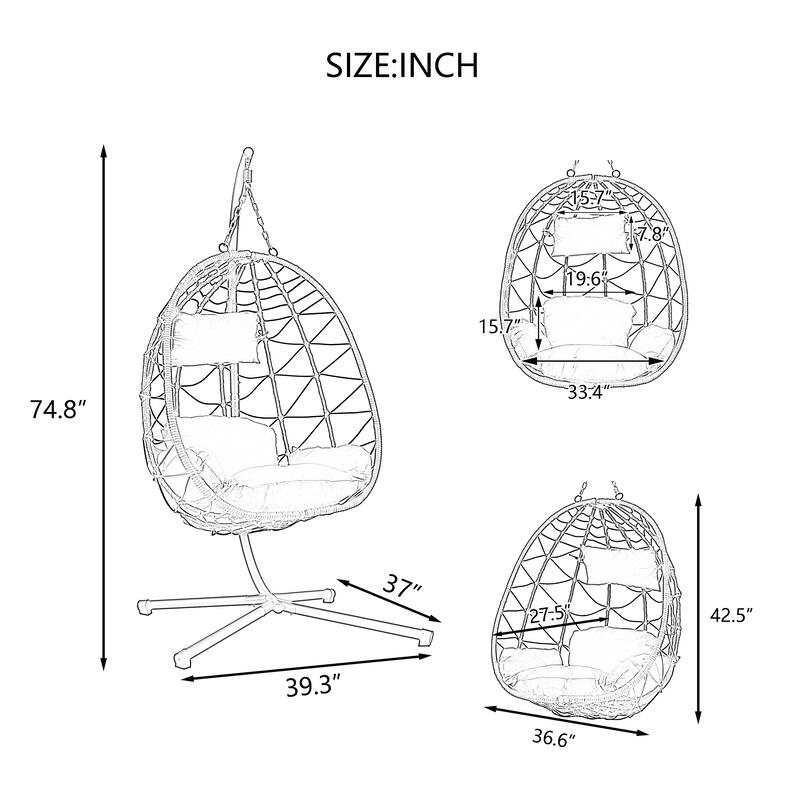 Hanging Egg Chairs Hammock Chairs with Stand, Hanging Basket Swing Lounge Chair with Cushion and Headrest, Outdoor Wicker Chair