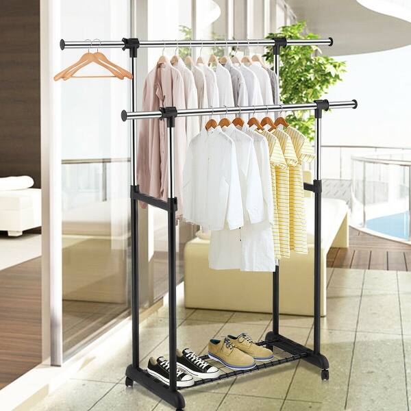 Shop Costway Double Rail Rolling Garment Rack Adjustable Clothes