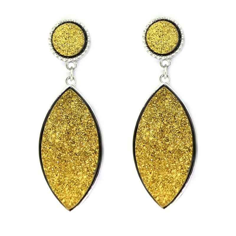925 Sterling Silver Golden Drusy Dangle Earrings