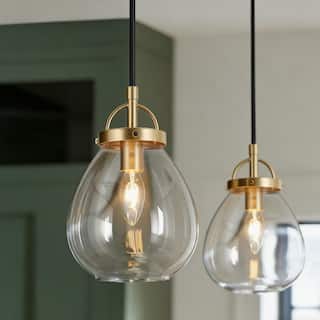 Modern Gold 1-Light Clear Glass Island Pendant Lights for Dining Room - 6" D x 9" H