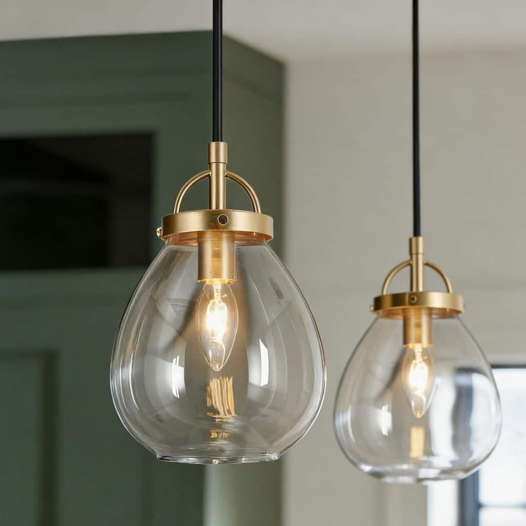 Modern Gold 1-Light Clear Glass Island Pendant Lights for Dining Room - 6" D x 9" H