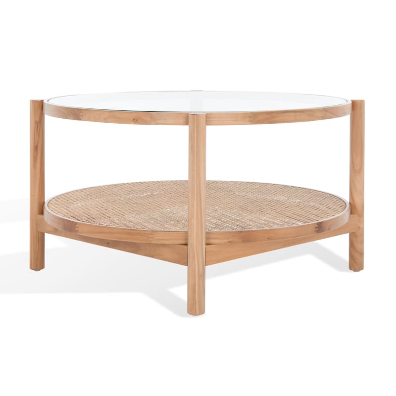 SAFAVIEH Couture Karyna 2-Tier Rattan/Glass Coffee Table - 35"W x 35"D x 18"H