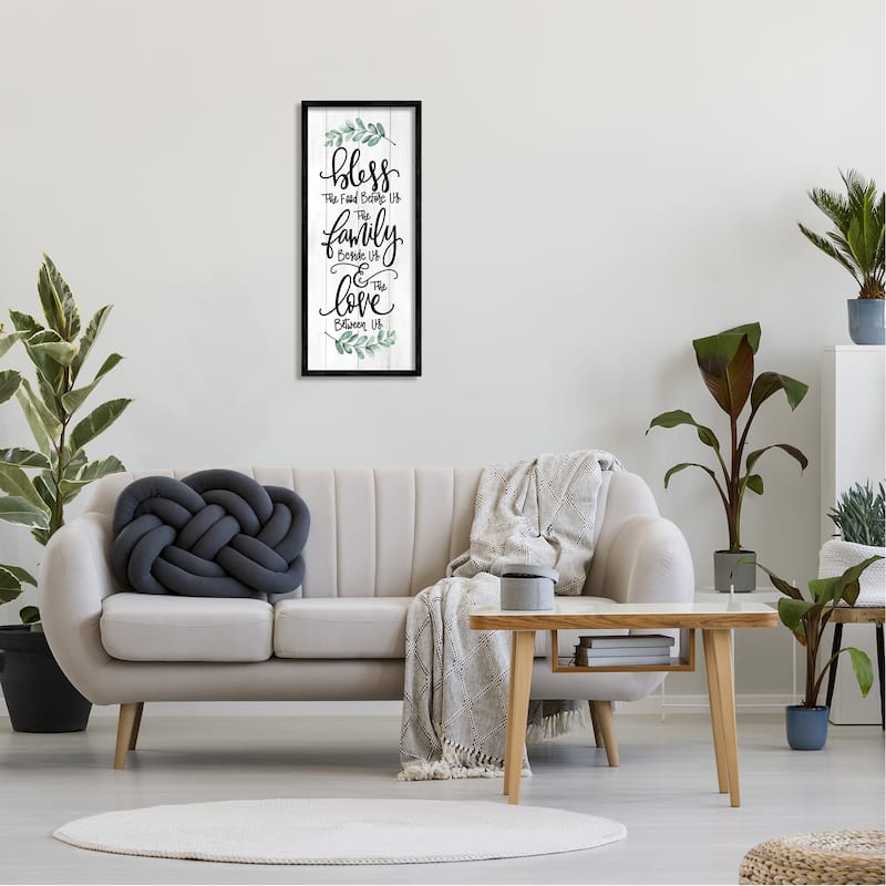 Stupell Bless This Family Religious Kitchen Phrase Plank Pattern Framed Wall Art, Design by Fearfully Made Creations - Off-White