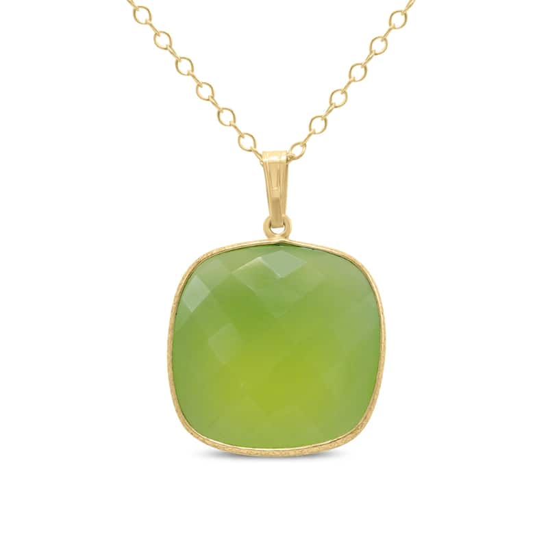 Marquee Jewels Green Agatate Cushion Pendant in Plated Sterling Silver