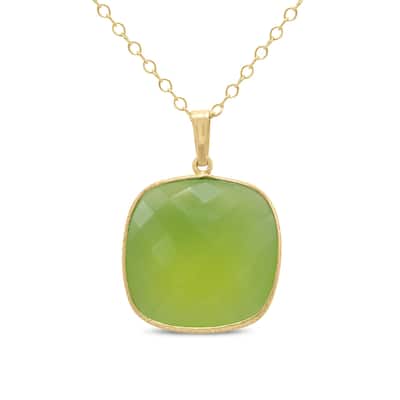 Marquee Jewels Green Agatate Cushion Pendant in Plated Sterling Silver