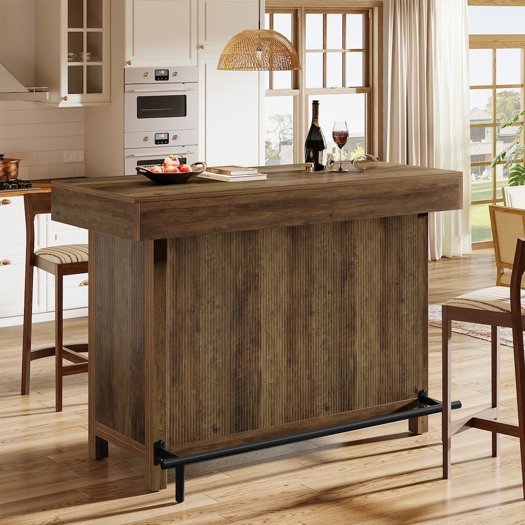 57-Inch Large Home Bar Unit, 2-Tier Mini Bar Table with Footrest for Kitchen, Home, Living Room, Counter Height Pub Table,
