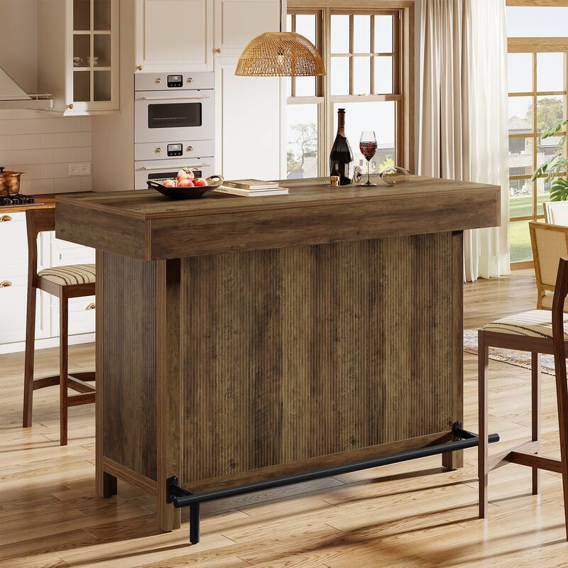 57.5'' Bar Table Home Bar Unit Counter Height Pub Table with Storage - Rustic Brown