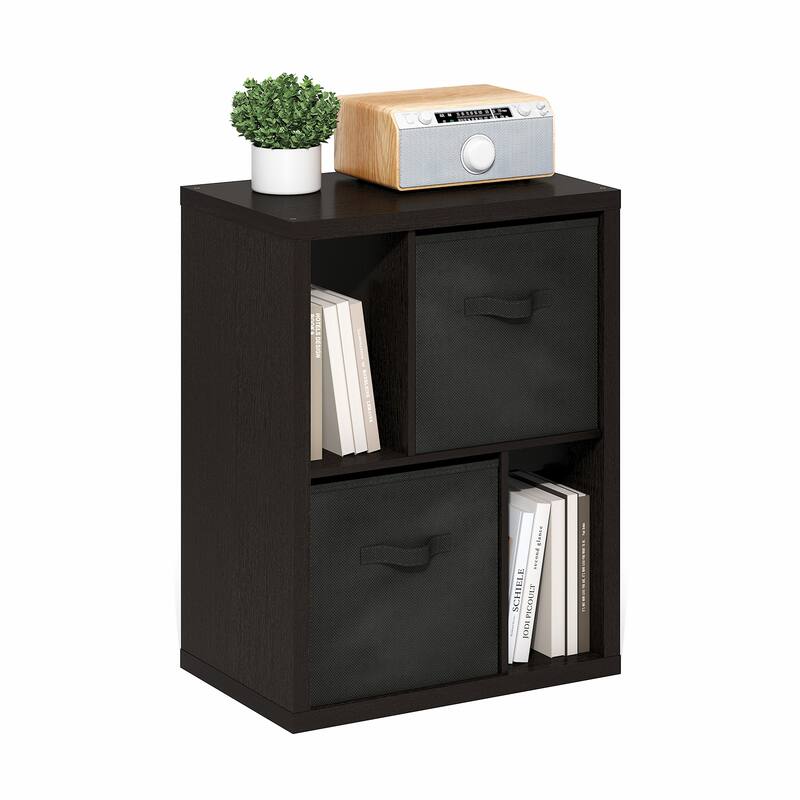 Furinno Viola Multipurpose Shelf with Storage Bin, Dark Oak/Black