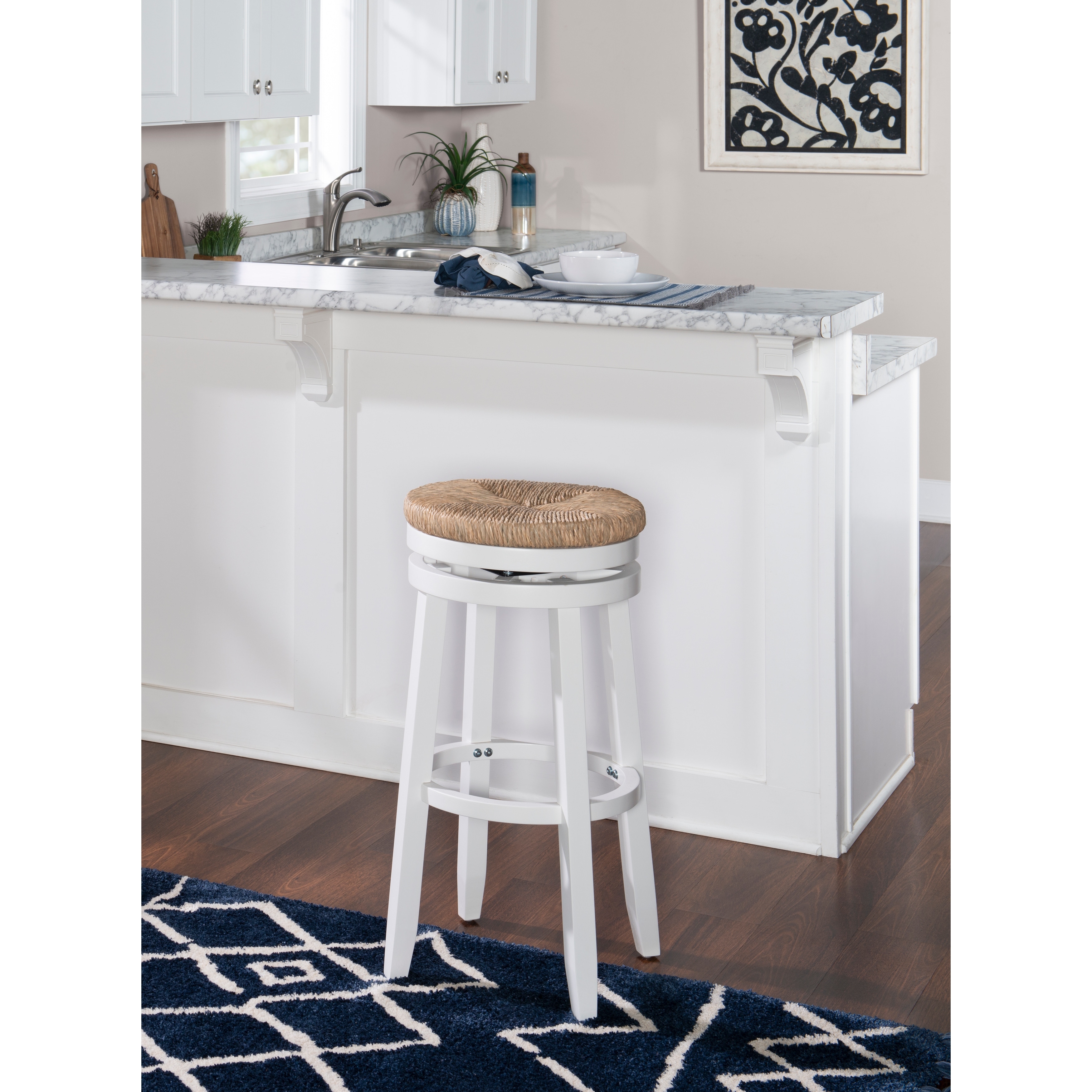Linon Maya Backless 31-Inch 360-Degree Swivel Bar Stool with Seagrass Seat