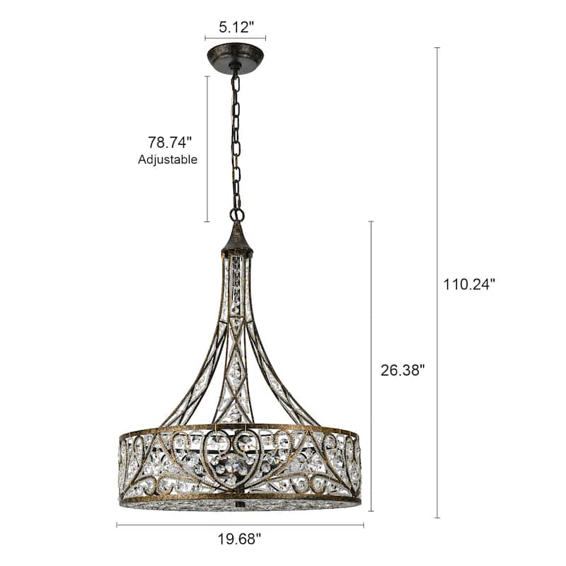 Vintage Drum Crystal Pendant Chandelier with Adjustable Height - W19.68"