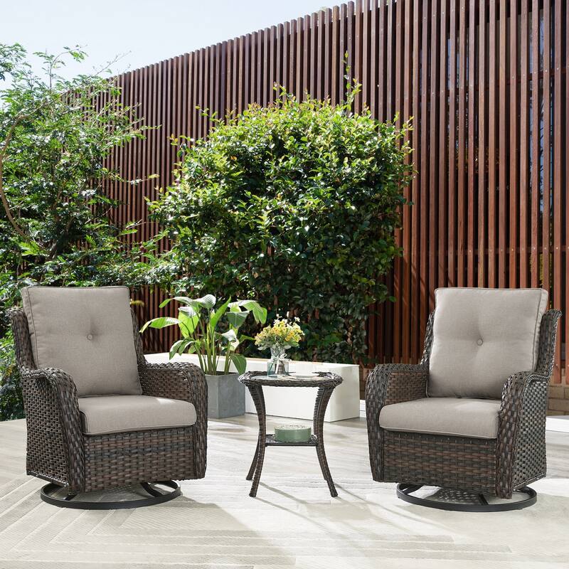 Gymojoy Patio Swivel Rocking Chair Coffee Table Set - Brown - Beige
