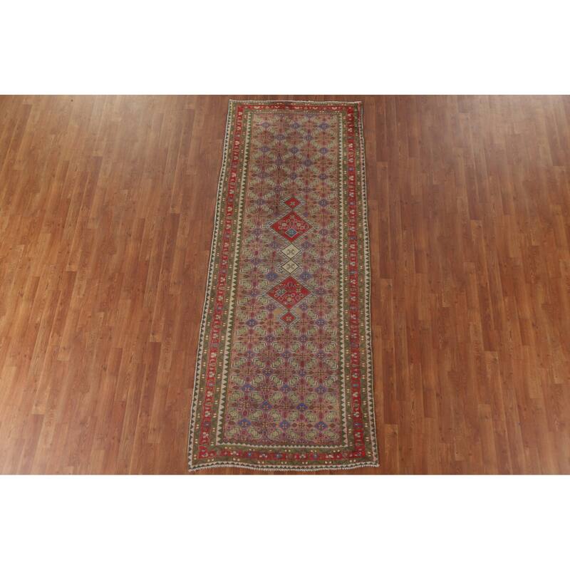 Geometric Tabriz Persian Antique Runner Rug Hand-knotted Wool Carpet - 3'8" x 9'5"