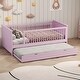 preview thumbnail 9 of 15, Wood Twin Size Platform Bed with Guardrail and Trundle Pink