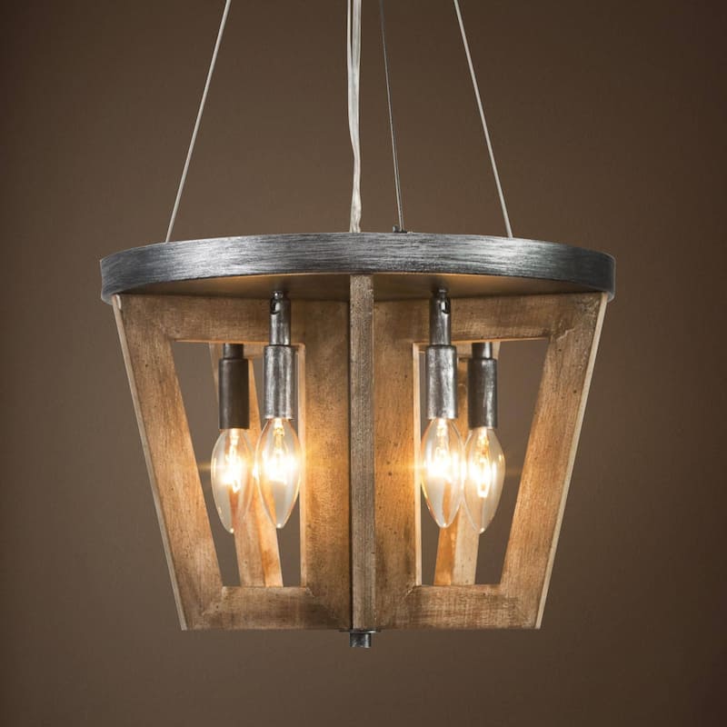 Kiria Rustic Farmhouse 5-light Wood Chandelier Semi-flush Mount Handcrafted Ceiling Lights - L 14.2" x W 14.2 "x H 14.4"