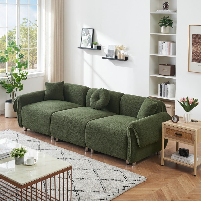 109.05" New Design Three-Seater Teddy Velvet Cushioned Sofa