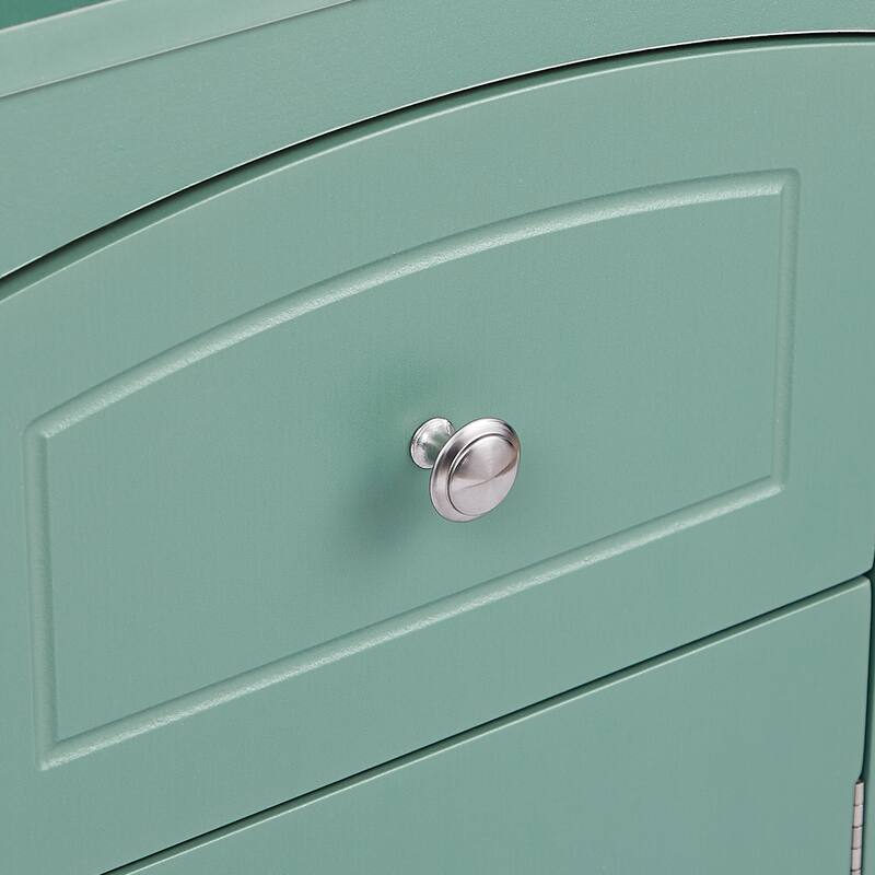 Bathroom Storage Cabinet with Drawer, Open Shelves and Adjustable Shelf, Tall Cabinet with Curved Line Top and Bottom Pane