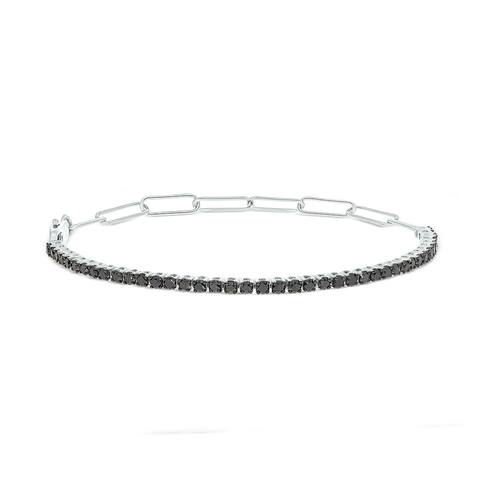 Cali Trove Sterling Silver 1 1/2Cts Black diamond Paper-clip bracelet