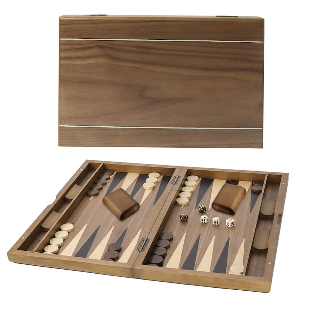 GSE™ 11" Premium Wooden Inlay Backgammon Board Game Set, Portable Folding Backgammon Board Game with Game Pieces - 11-Inch
