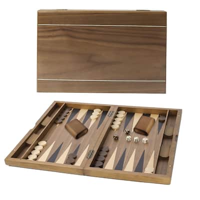 GSE™ 17" Premium Wooden Inlay Backgammon Board Game Set, Portable Folding Backgammon Board Game with Game Pieces - 17-Inch