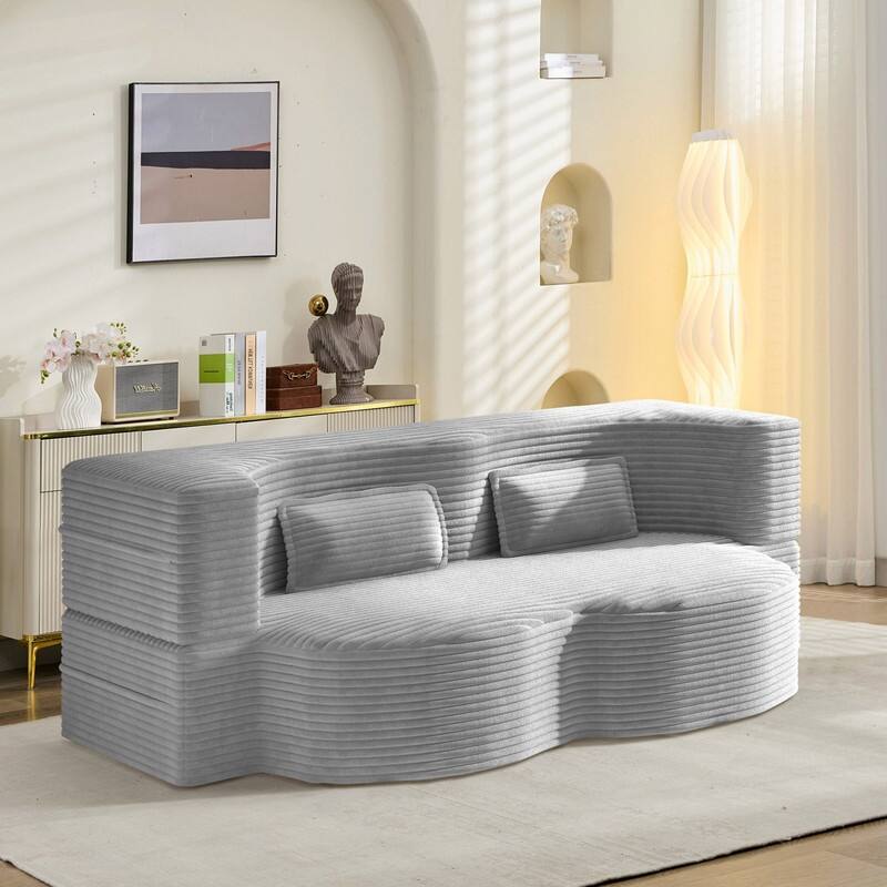Modern 78.7" Floor Sofa With 2 Pillows For Small Pace Living Room, Convertible Sleeper Sofa Bed