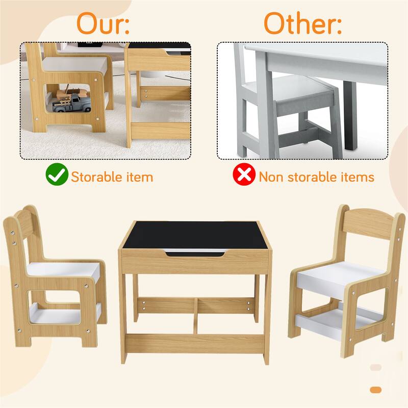 3-in-1 Kids Activity Table Set with Chairs Dual-Sided Whiteboard and Chalkboard for Play - Table-23.62”L x 23.62”W x 18.9”H