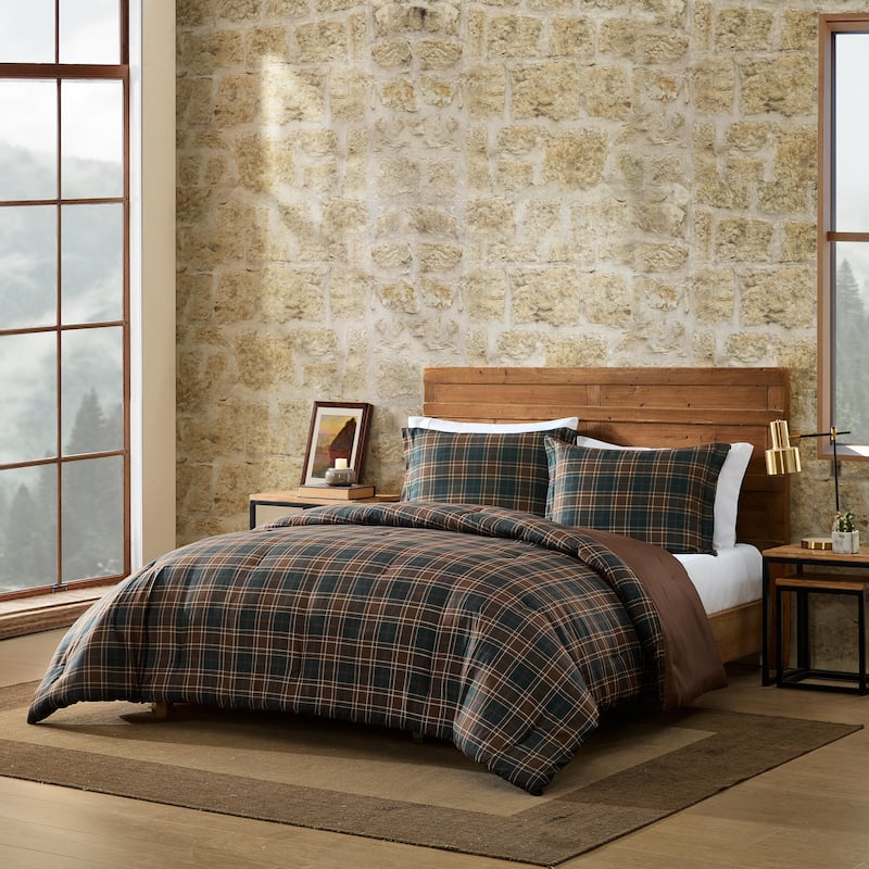 Eddie Bauer Huntley Plaid Reversible Brown Comforter Set