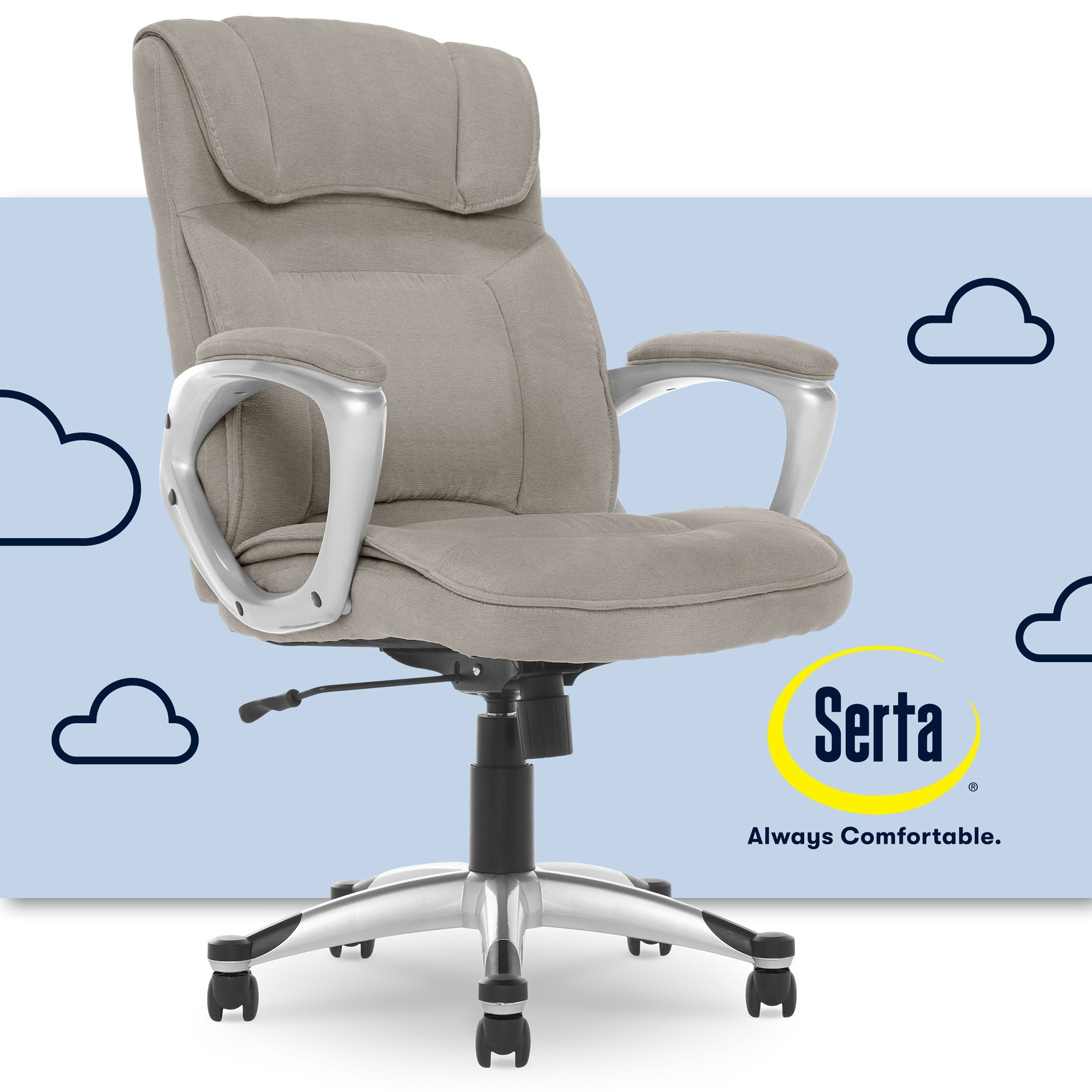 Serta Executive Office Chair in Glacial Grey Linen, Metallic Finish