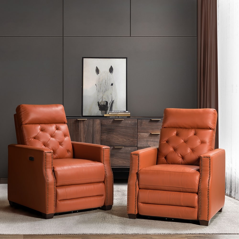 Alina 31.50"Wide Genuine Leather Power Recliner with USB Port, Set of 2