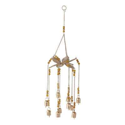 Metal Beaded Mosaic 3D Flower Wind Chime Home Garden Decor - 25" Gold - 6" x 6" x 25"