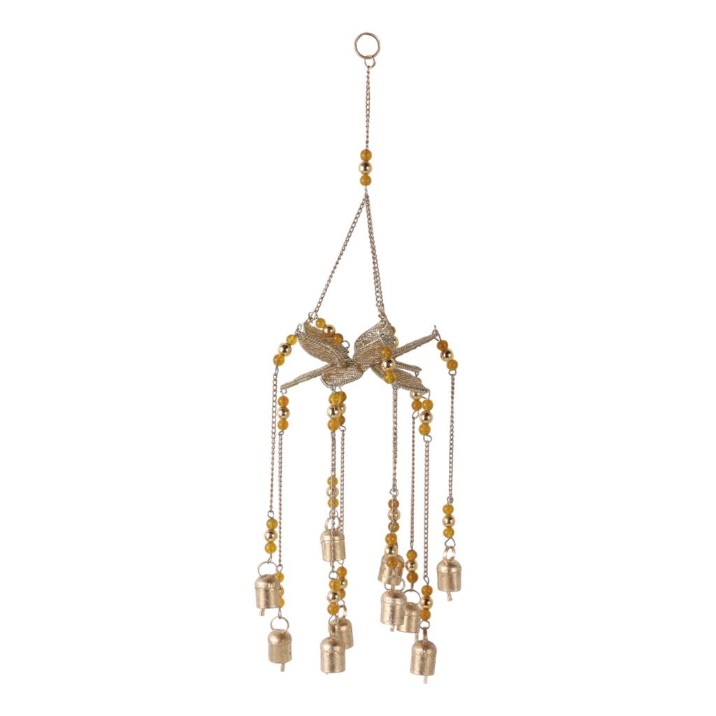 Metal Beaded Mosaic 3D Flower Wind Chime Home Garden Decor - 25" Gold - 6" x 6" x 25"