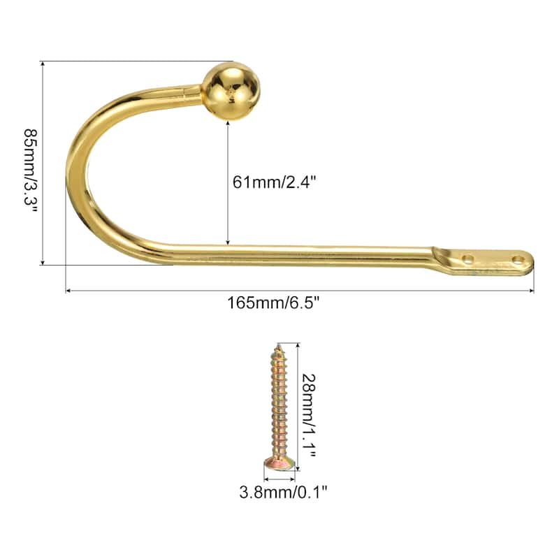 4Pcs Curtain Holdback U Shaped Wall Mounted Curtain Tiebacks Screw Hooks - Gold