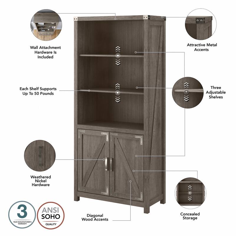 Knoxville Tall 5 Shelf Bookcase with Doors by Bush Furniture