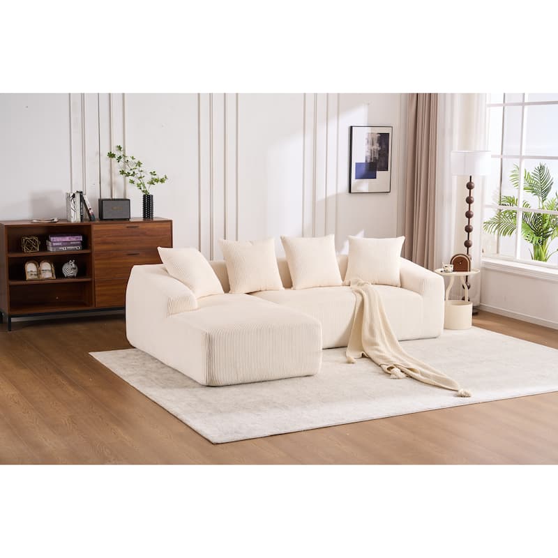 3-Seater Full Sponge Compression Sofa Chaise Longue with 4 Pillows