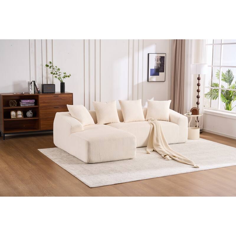 LY-023 COMPRESSION SOFA: Combining chaise longue with 3-seater, Corduroy Fabric, full sponge compression sofa,combined s
