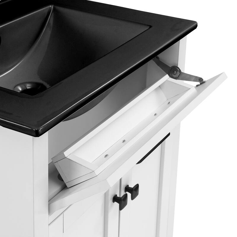 Burdon 24 In. Brown Bathroom Vanity With Black, 3-Hole Ceramic Sink Top