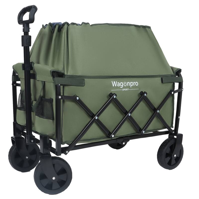 Expandable Dual-Layer Utility Wagon with 100% Extra Space - Grocery Cart for Camping, Shopping, Sports, Gardening, Fishing