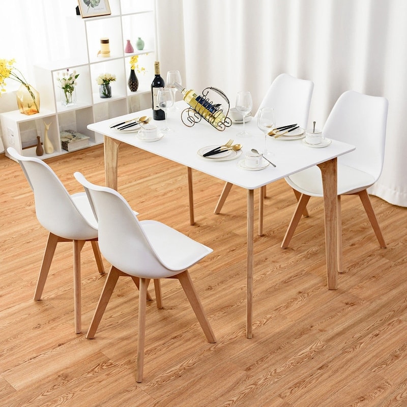 Set of 4 Mid Century Dining Side Armless Chairs - White