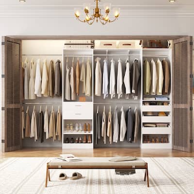 Walk-In Closet Set of 2: 50"-156" Adjustable Organizer System with 6 Hanging Rods, 5 Drawers, 1 Shelves, Shoe Rack