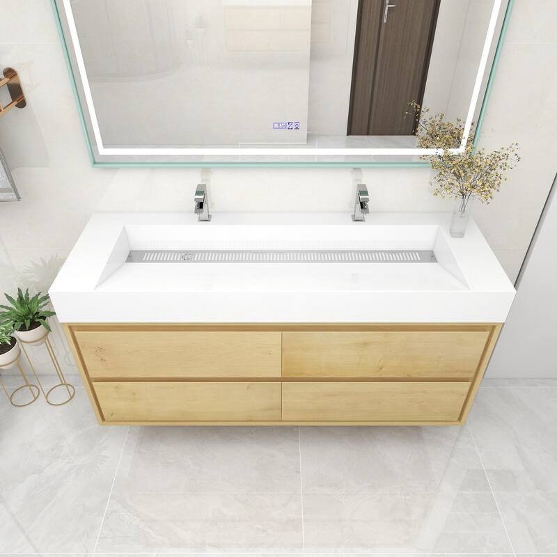 Victoria 60" Wall Mounted Modern Vanity with Double Acrylic Sink