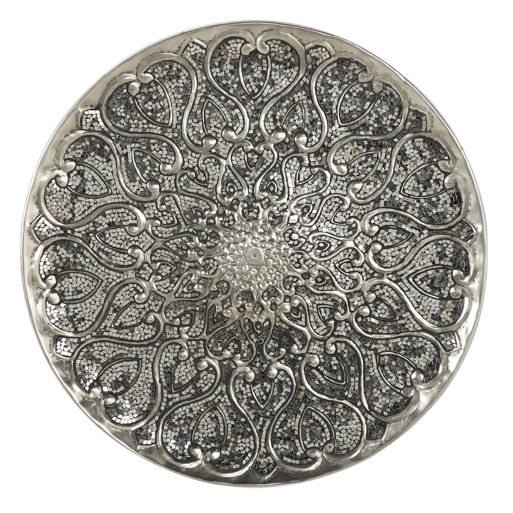 Silver Metal Plate Home Wall Decor with Embossed Details