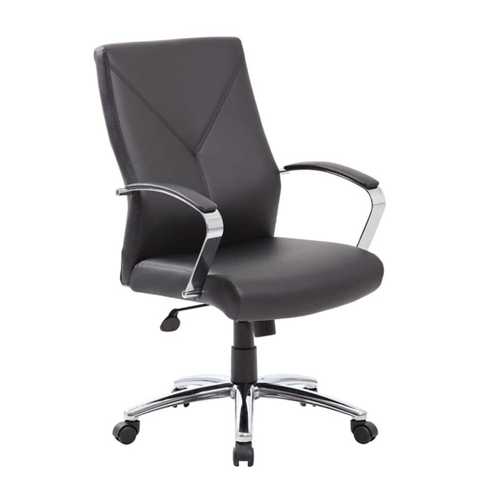 Roe Executive Swivel Chair, High Back Black Faux Leather, Chrome Metal