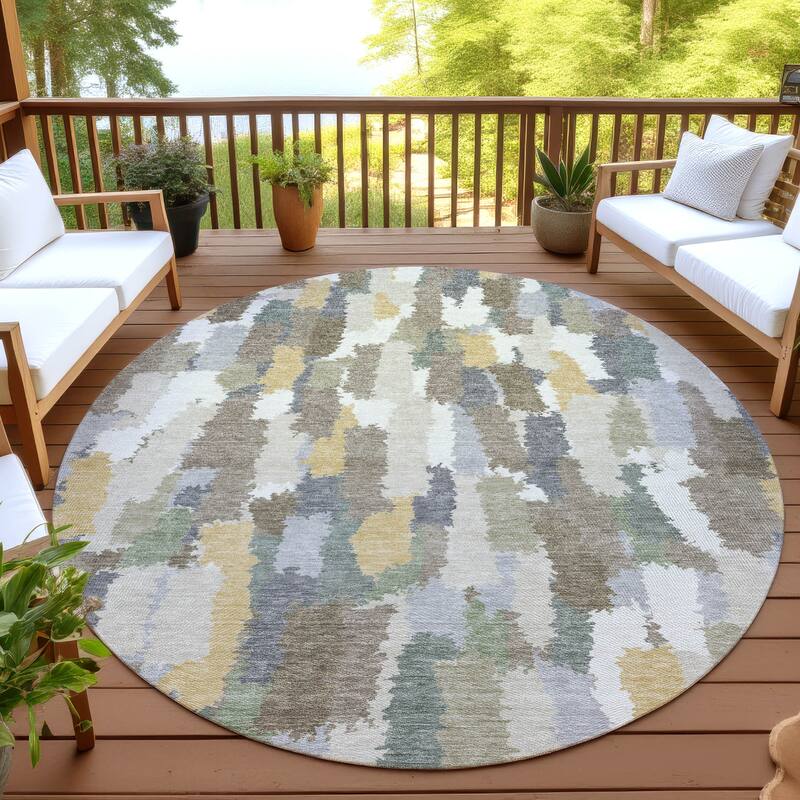 Machine Washable Indoor/ Outdoor Contemporary Stacks Chantille Rug - Ivory - 8' x 8'