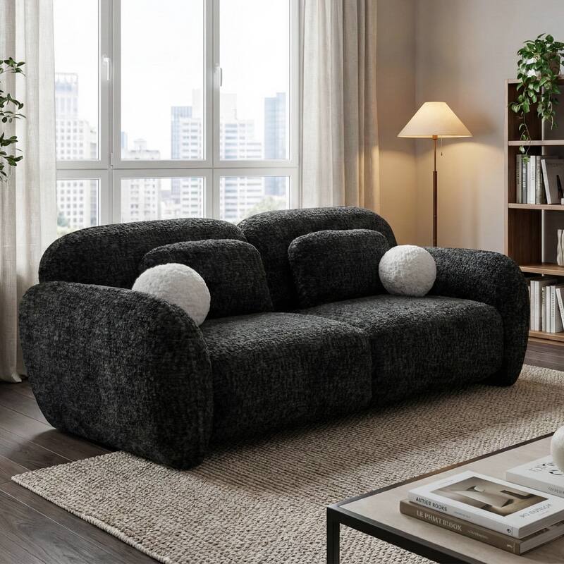 Furniture of America Isren Modern Chenille Loveseat with Ball Pillows - Dark Grey