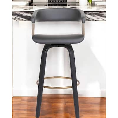 26" Gray And Black Faux Leather Swivel Counter Height Bar Chair