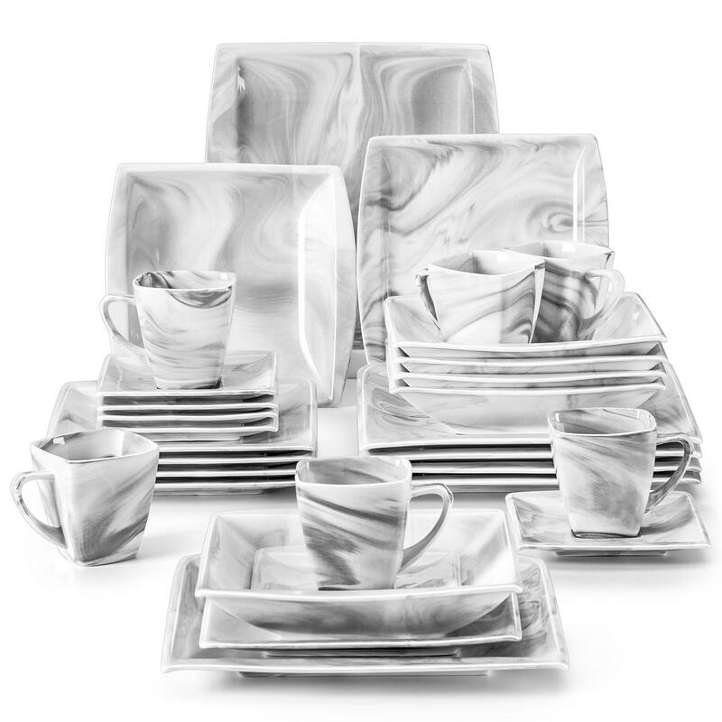 MALACASA Blance 30-Piece Square Dinnerware Set (Service for 6) - Marble Grey