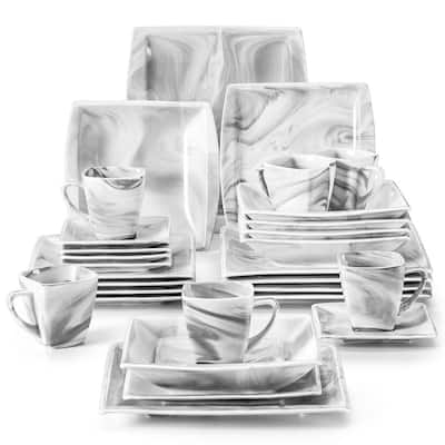 MALACASA Blance 30-Piece Square Dinnerware Set (Service for 6)