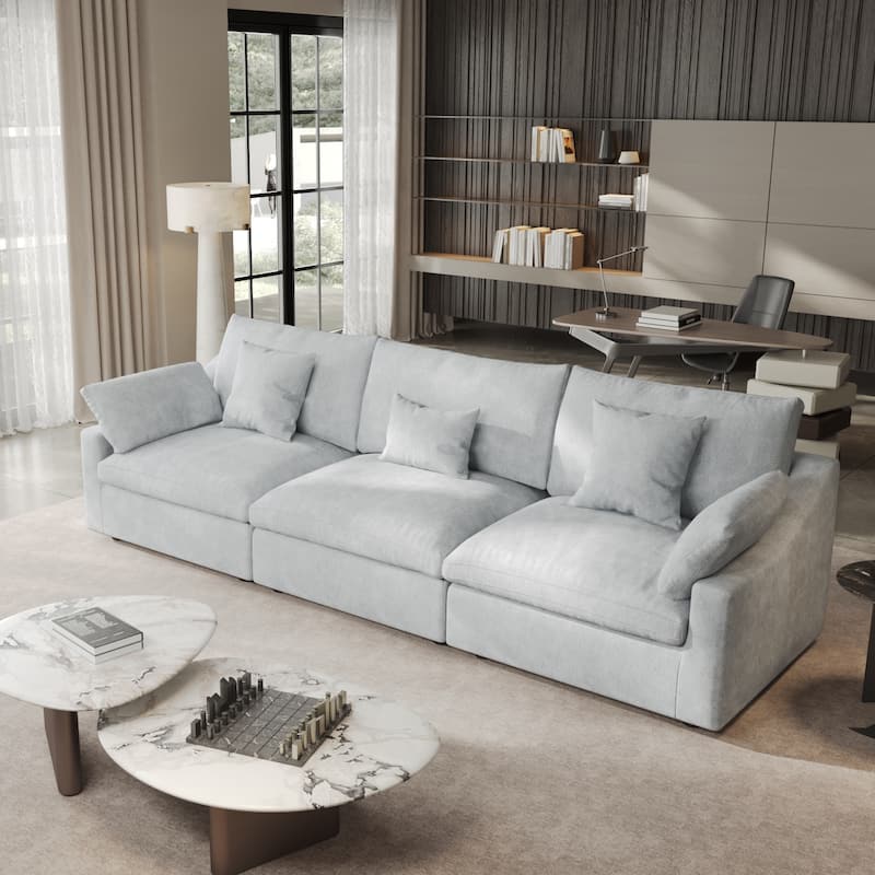 Modern Comfy Linen Sectional Sofa 3-Seater Down Filled Cloud Couch - Grey