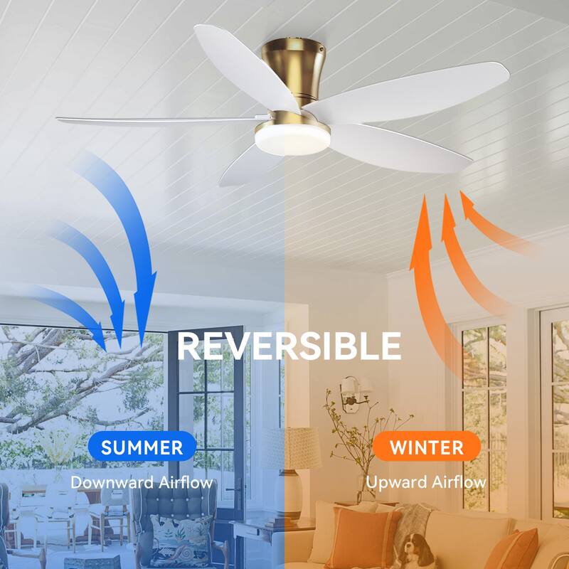 36"/42"/48" Low Profile Ceiling Fan with ABS Blades 3 Color LED Flush Mount for Bedroom Living Room APP and Remote Control