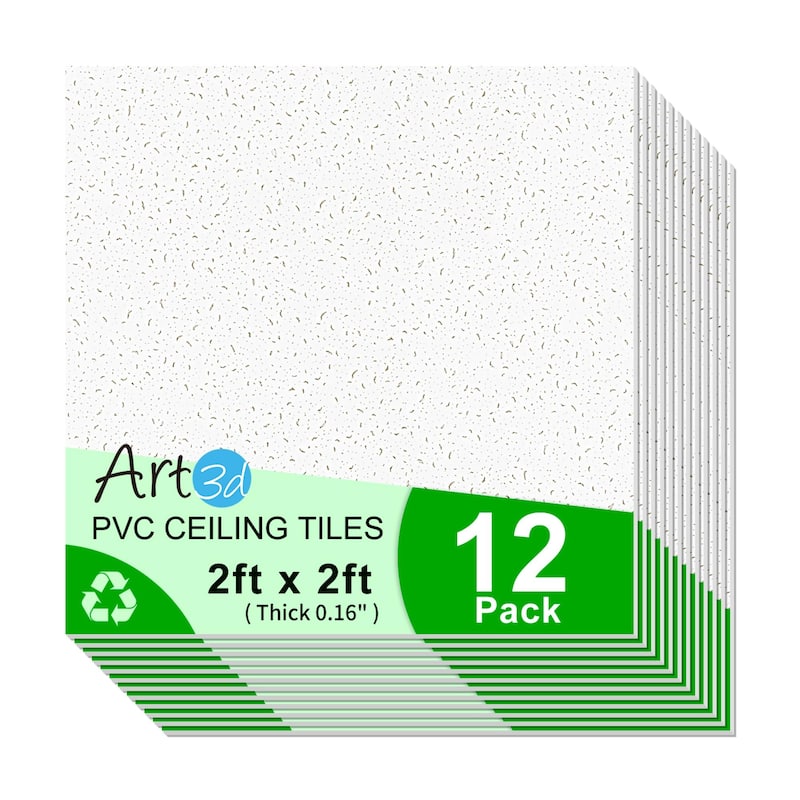 Art3d Flexible Easy DIY PVC Ceiling Tiles Wall Paneling 24"x24" or 24"x48" - 24"x24"